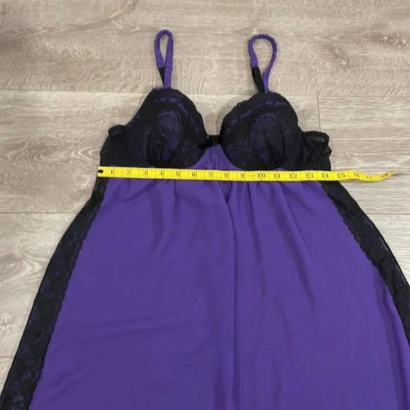 NWOT Ambrielle Lace Babydoll Negligee Nightgown Black Purple Adjustable Straps M - Picture 8 of 12
